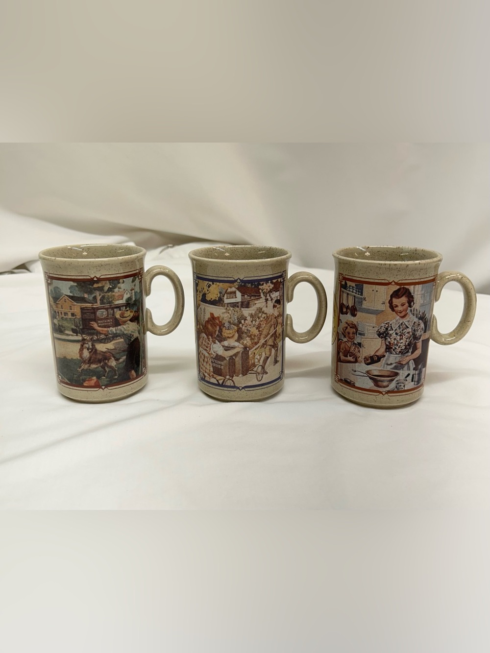 Vintage Watkins Almanac Stoneware Coffee Mugs Set of 3 - Made in England